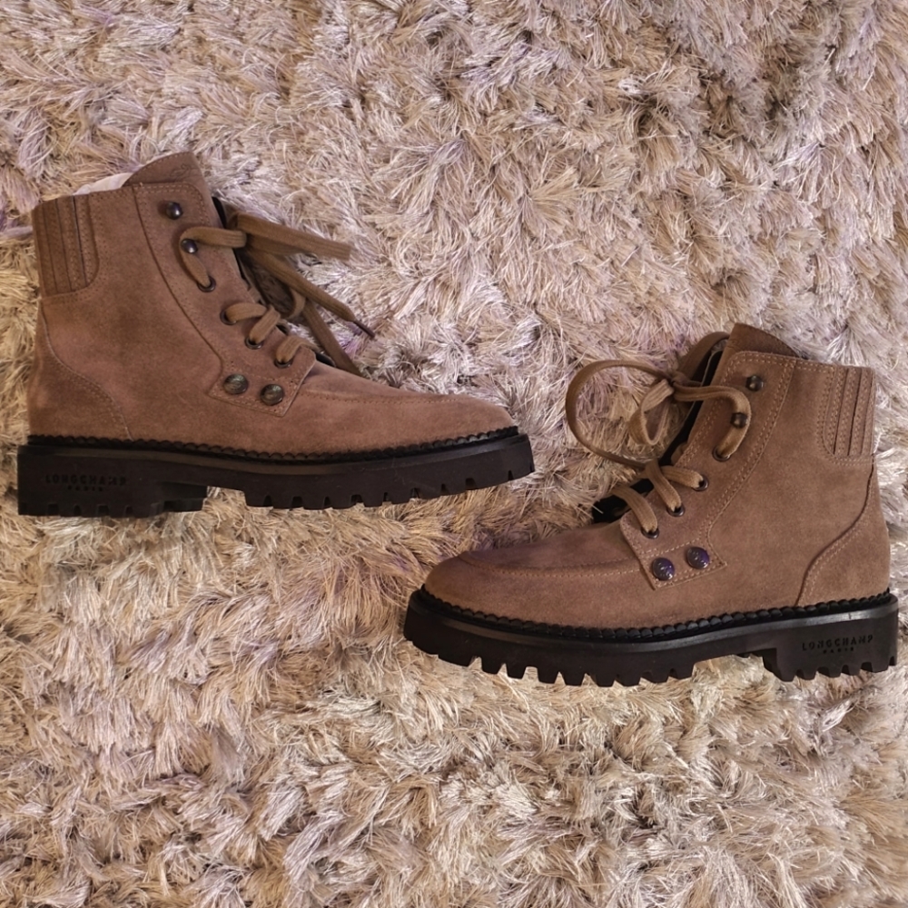 Longchamp NWOB Combat Hiking Suede Leather Boots Size 38